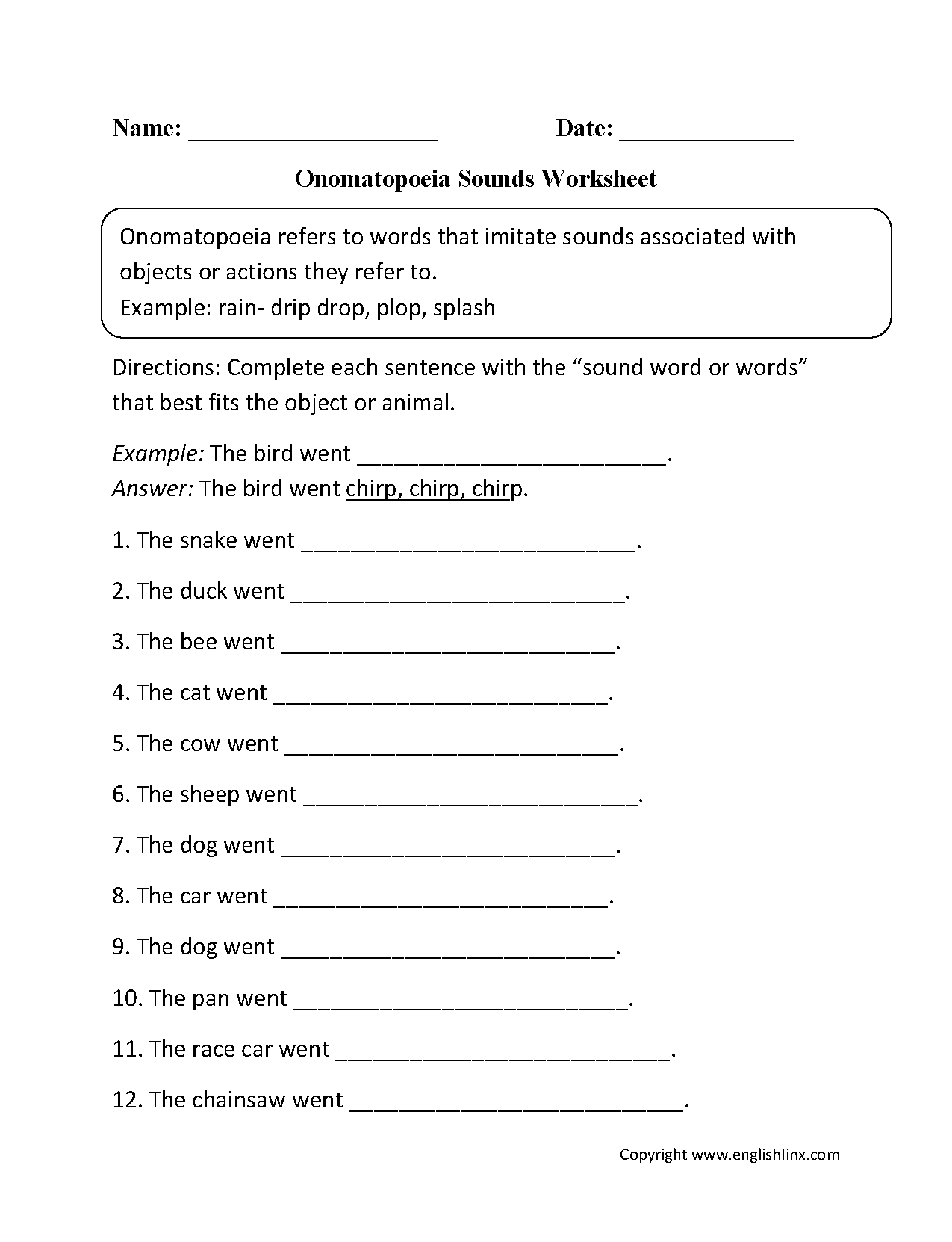 Figurative Language Worksheets Onomatopoeia Worksheets