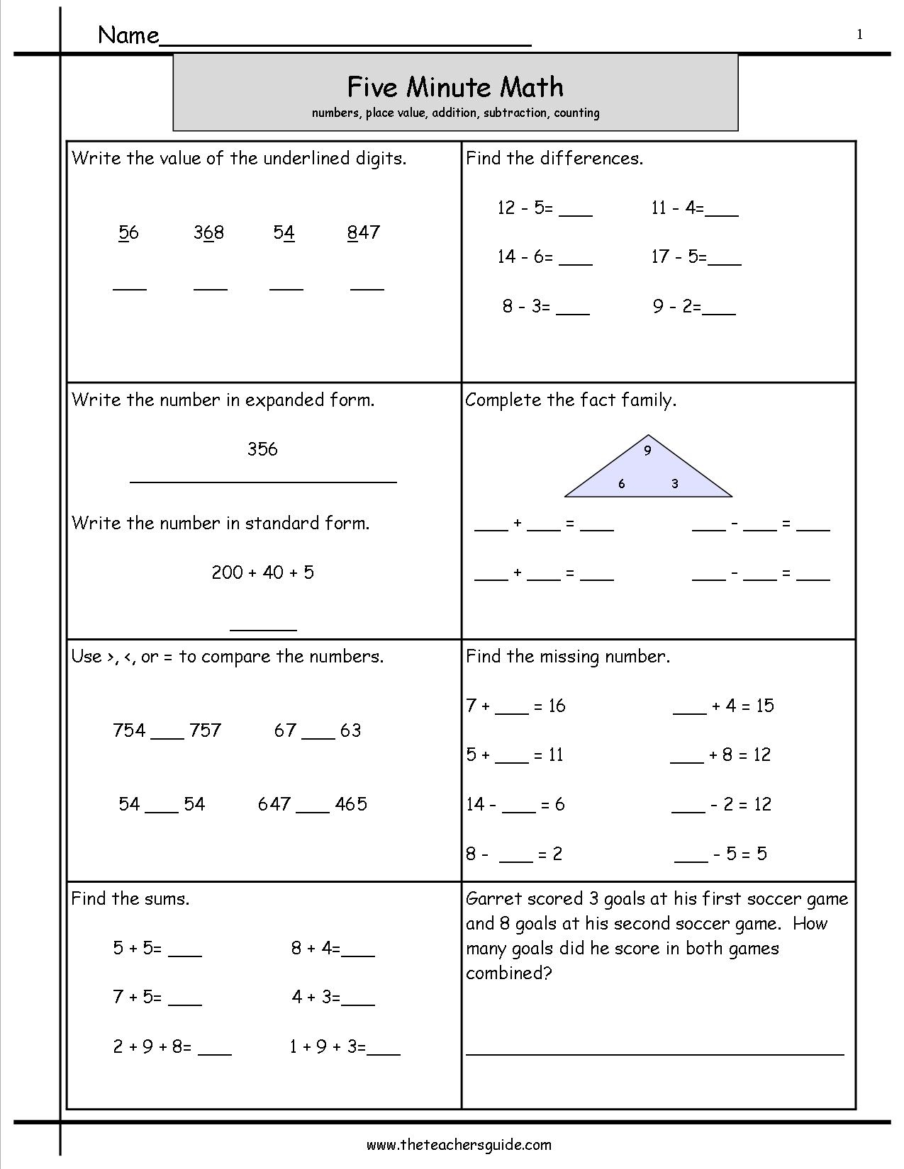 Minute Math Printable Worksheets