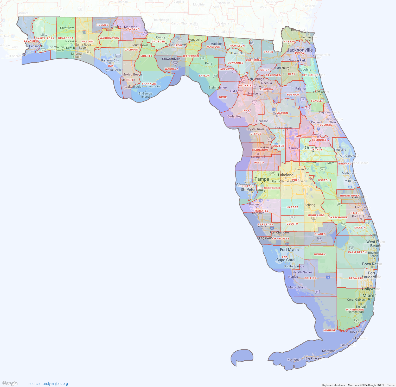 Florida County Map Shown On Google Maps