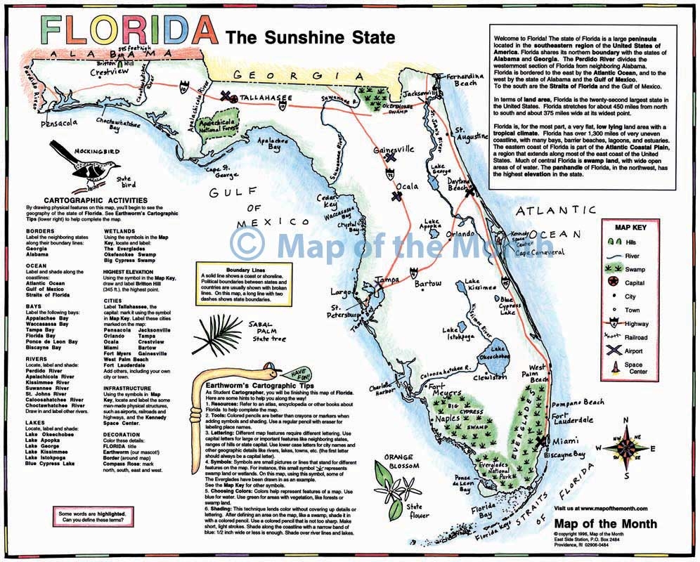 Florida Map Blank Outline Map 16 By 20 Inches Activities Included