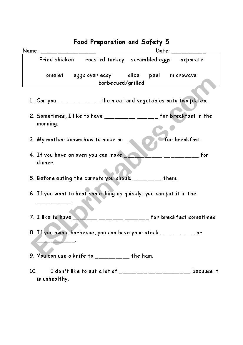 Food Safety ESL Worksheet By Annie2022