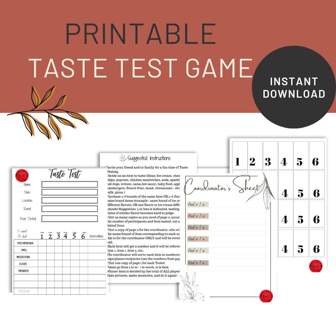 Food Tasting Score Sheet Family Party Game printable Instant Download Etsy