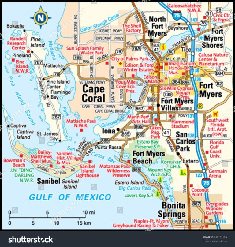 Fort Myers Florida Area Map Stock Vector Royalty Free 139162139 Shutterstock