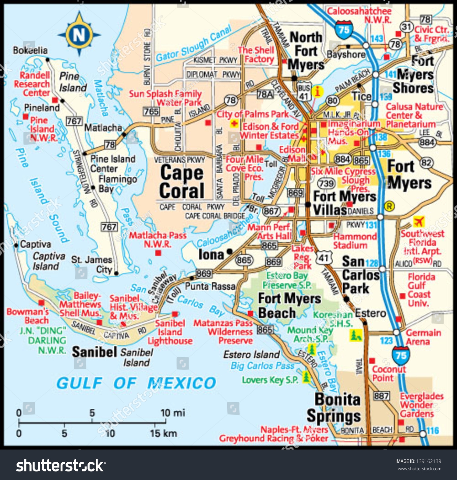 Fort Myers Florida Area Map Stock Vector Royalty Free 139162139 Shutterstock