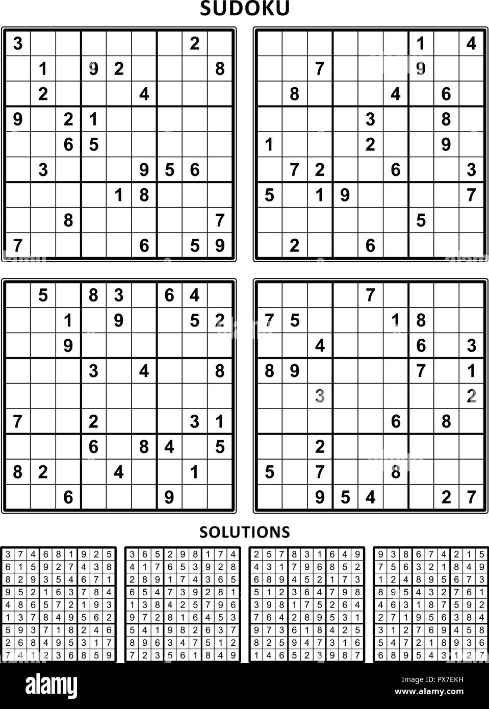 Four Sudoku Puzzles Of Comfortable easy Yet Not Very Easy Level Suitable For Large Print Books Answers Included Set 15 Stock Vector Image Art Alamy
