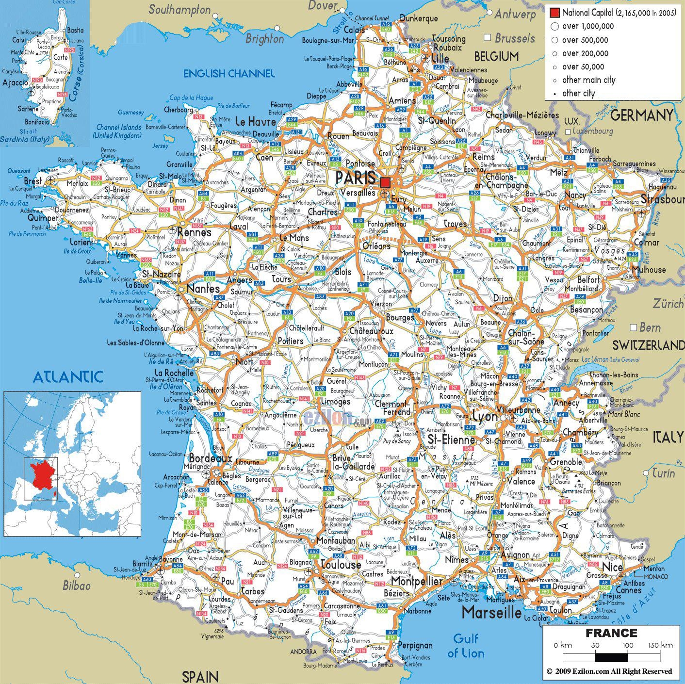 France Road Map Detailed Road Map Of France Western Europe Europe 