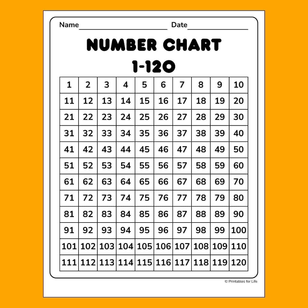 Free 1 120 Number Chart To Print For Kids