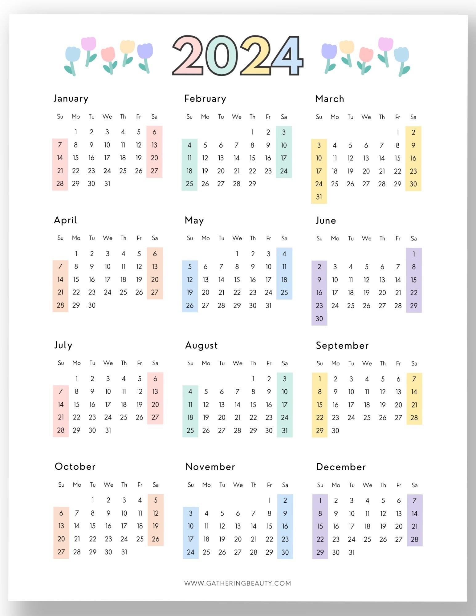 8x10 Calendar Printable