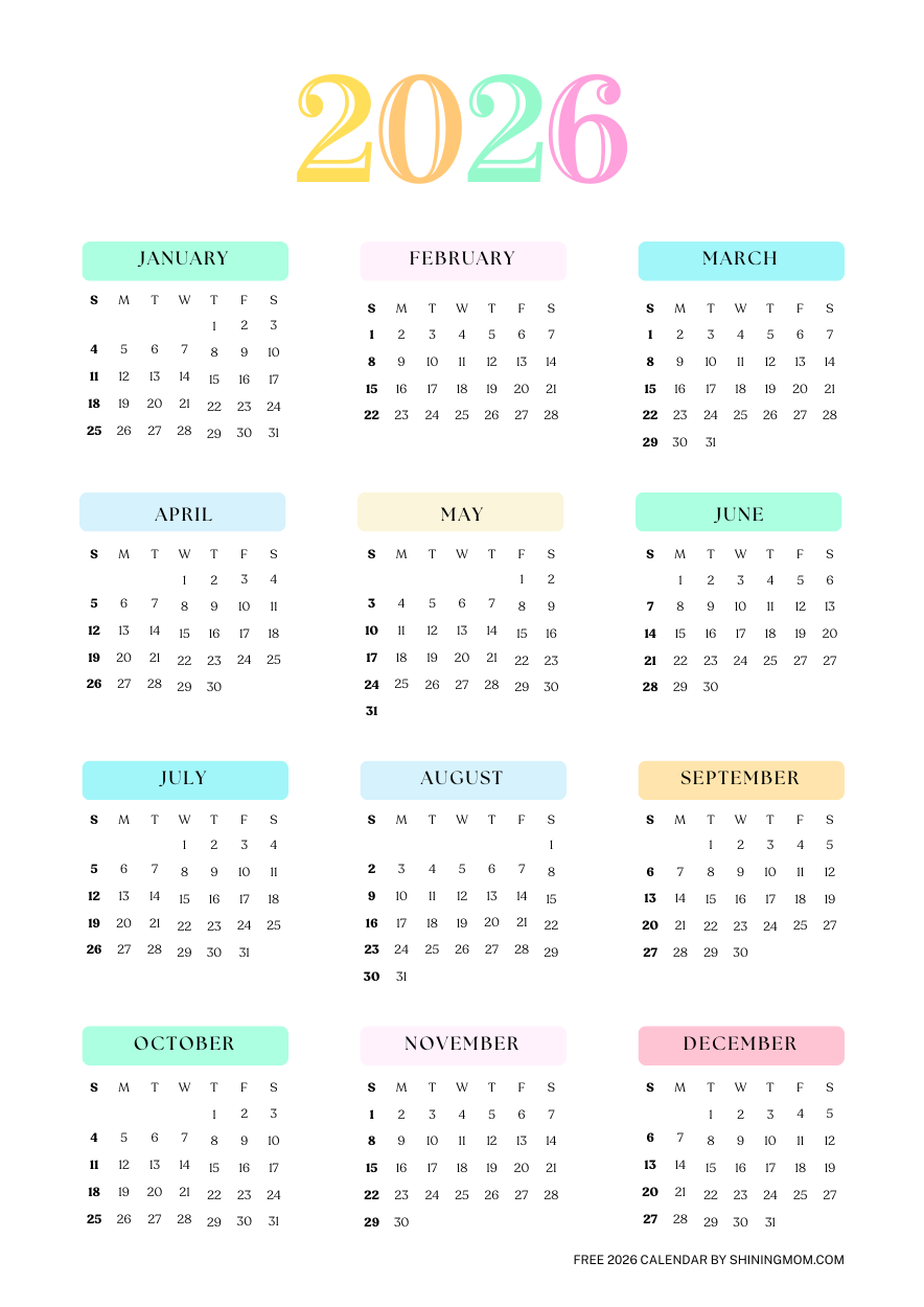 2026 Calendar Printable Pages