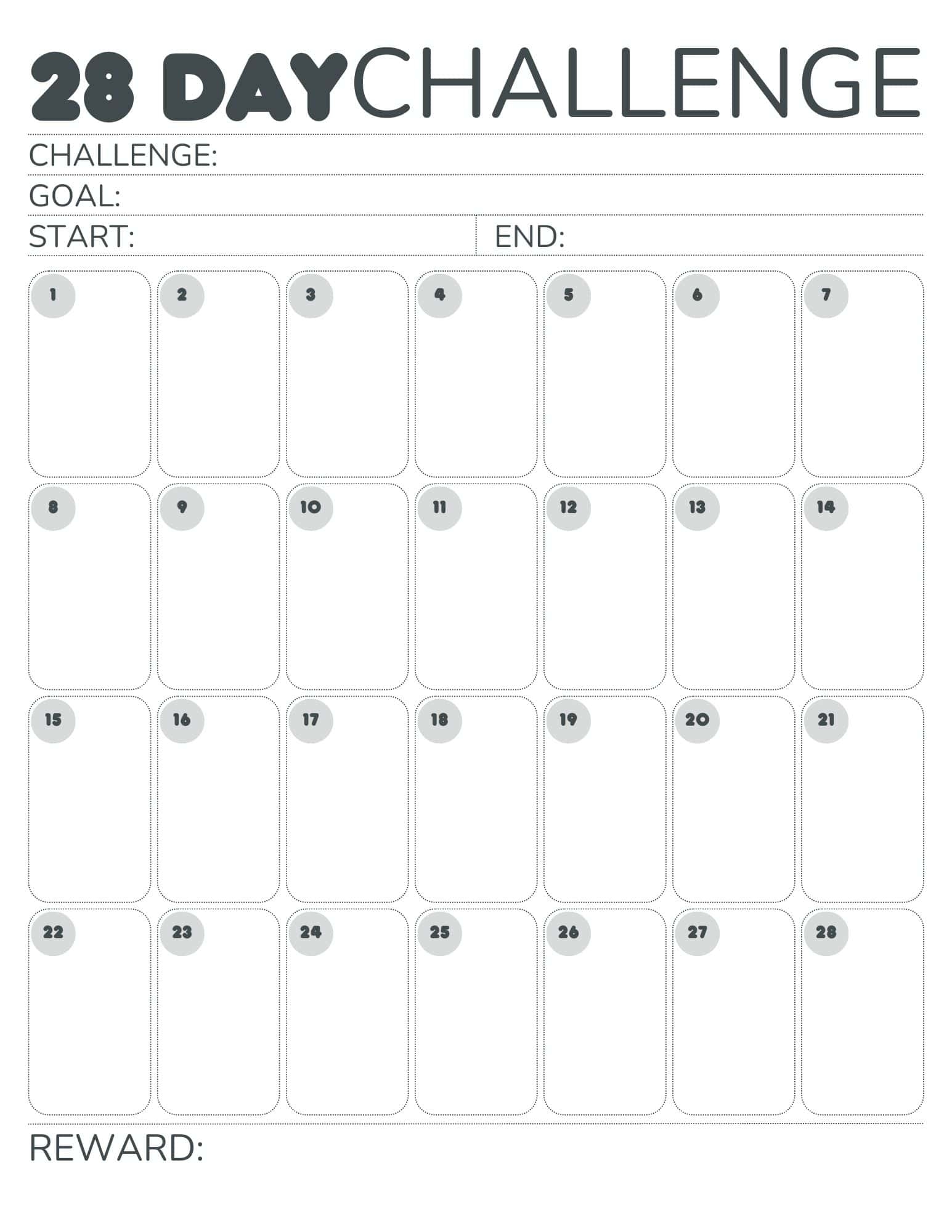 FREE 28 Day Challenge Calendar Printable