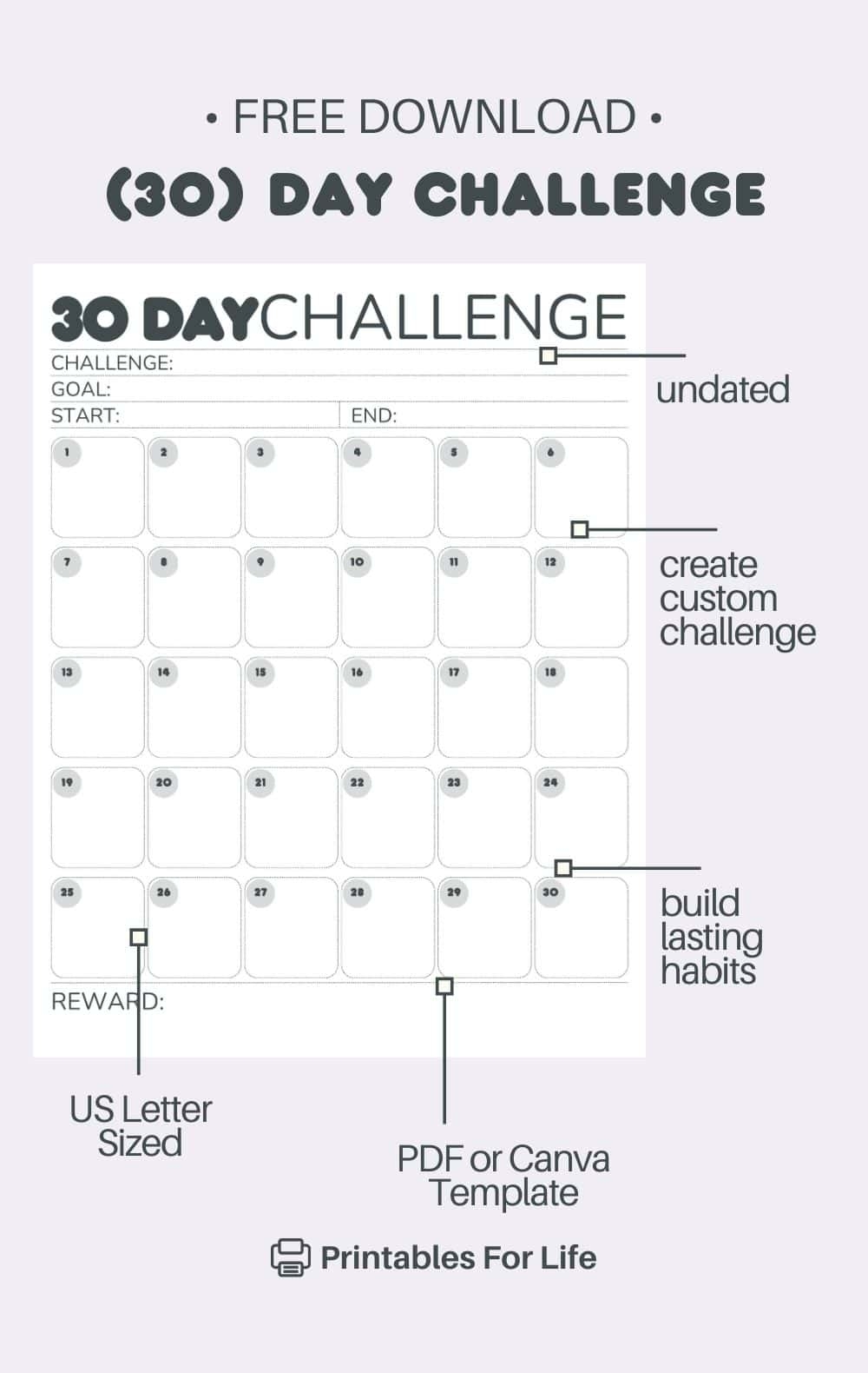 Printable 30 Day Challenge Calendar