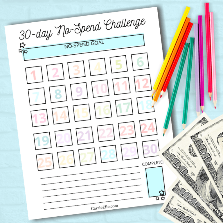 Free 30 Day No Spend Challenge Printable Carrie Elle