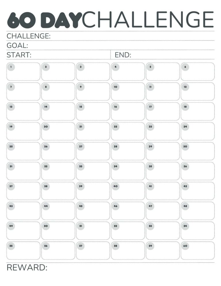 Free 60 Day Challenge Calendar Printable PDF