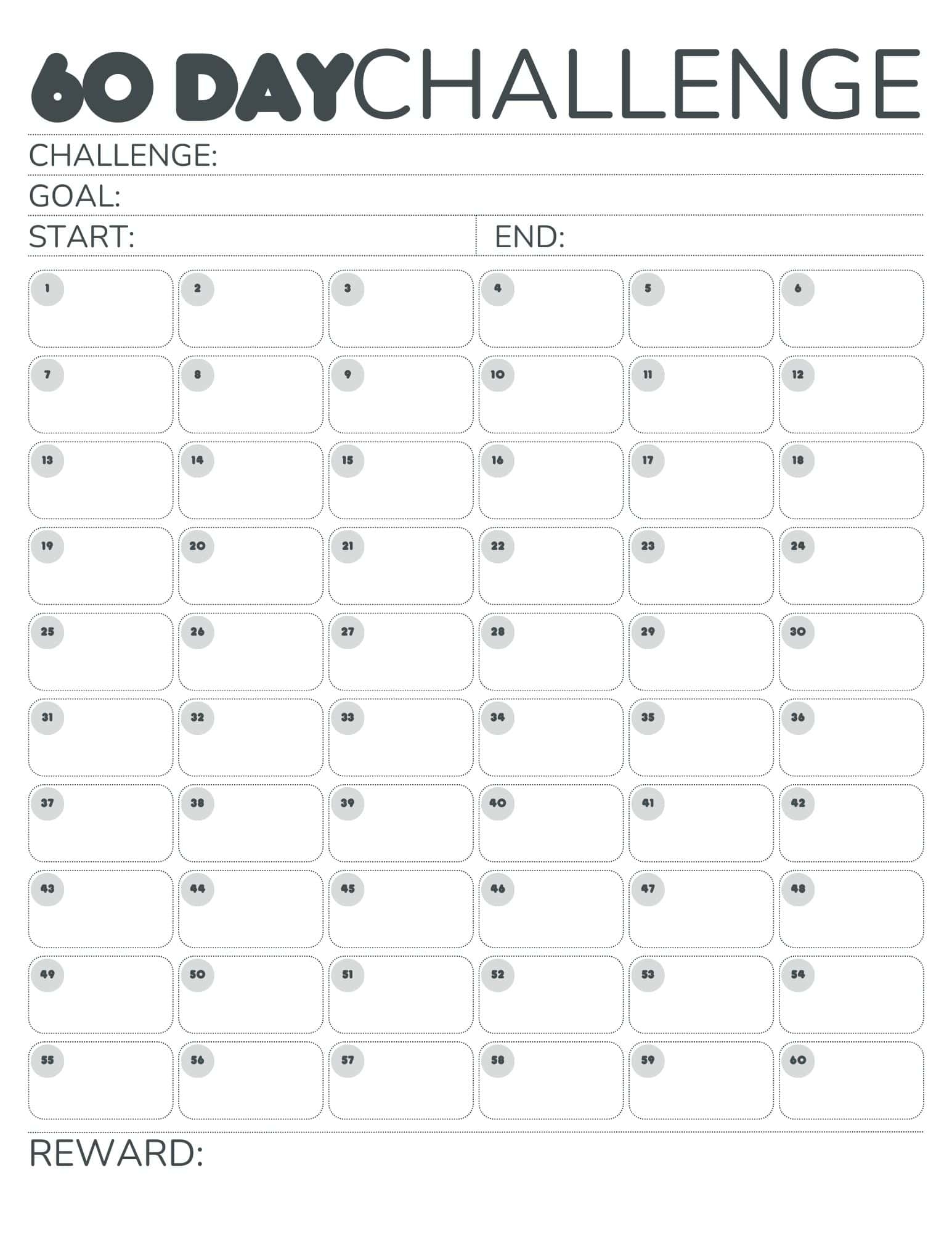 Free 60 Day Challenge Calendar Printable PDF