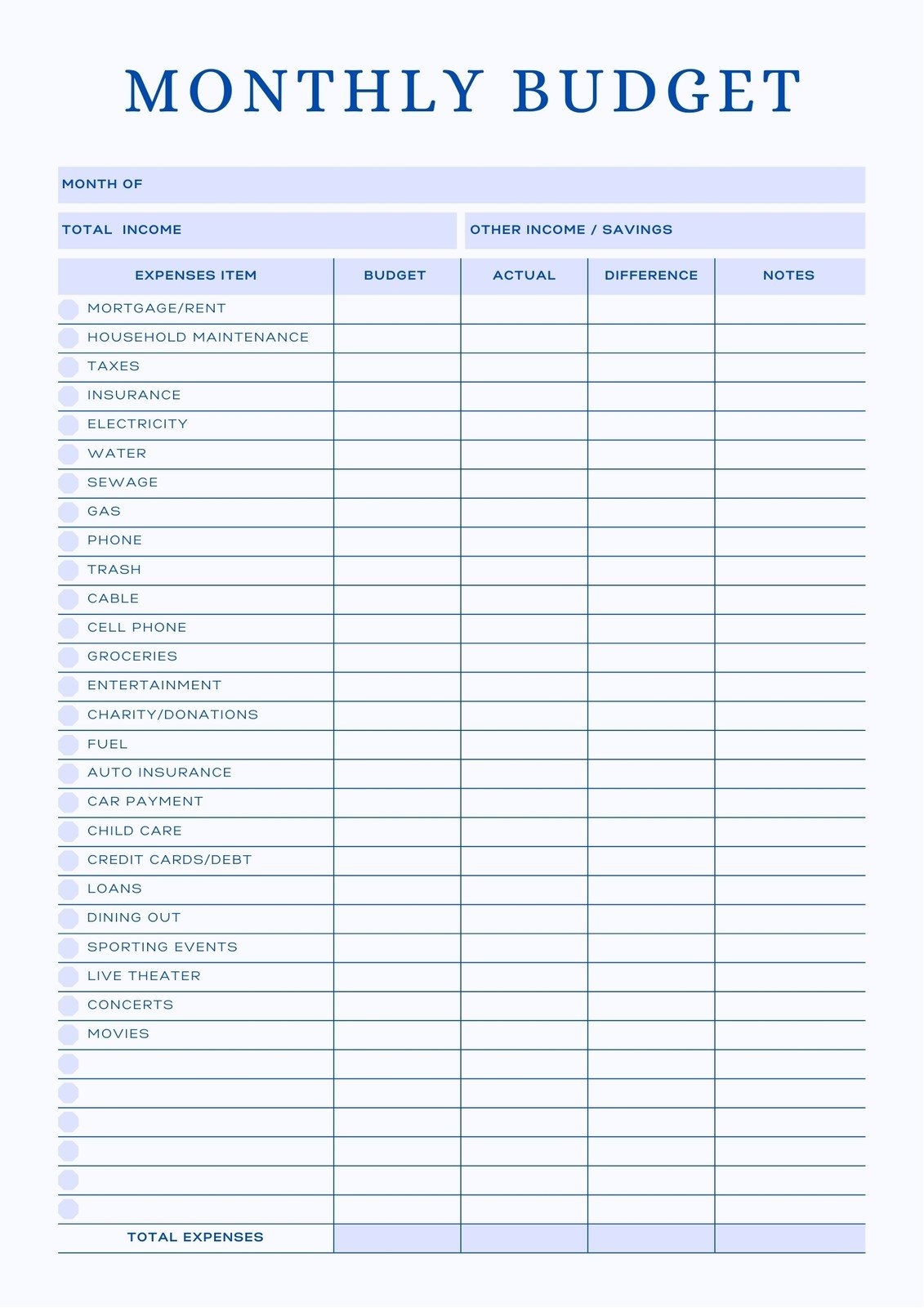 Free Printable Budget Worksheets Pdf