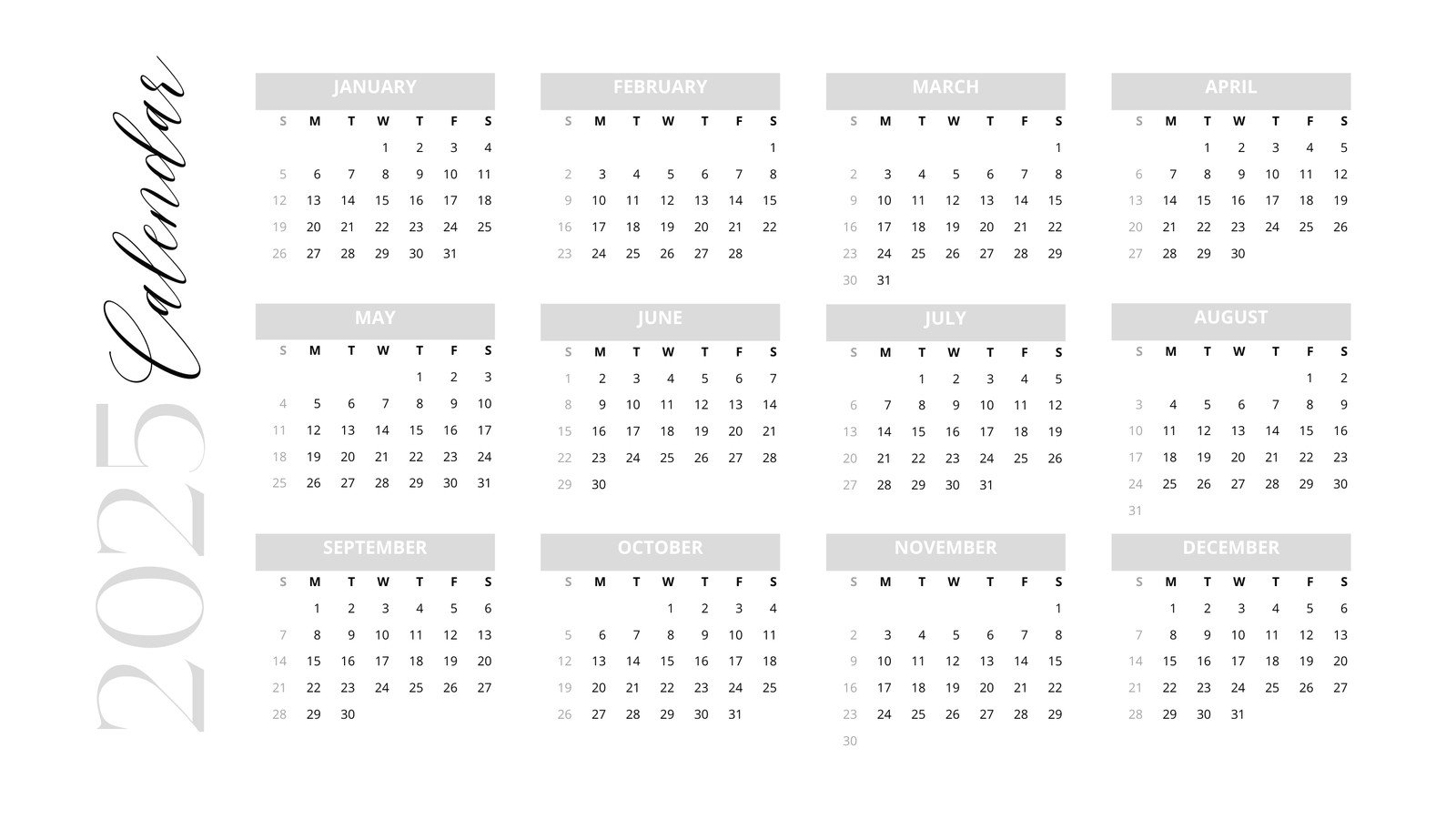 Free Printable Annual Calendar