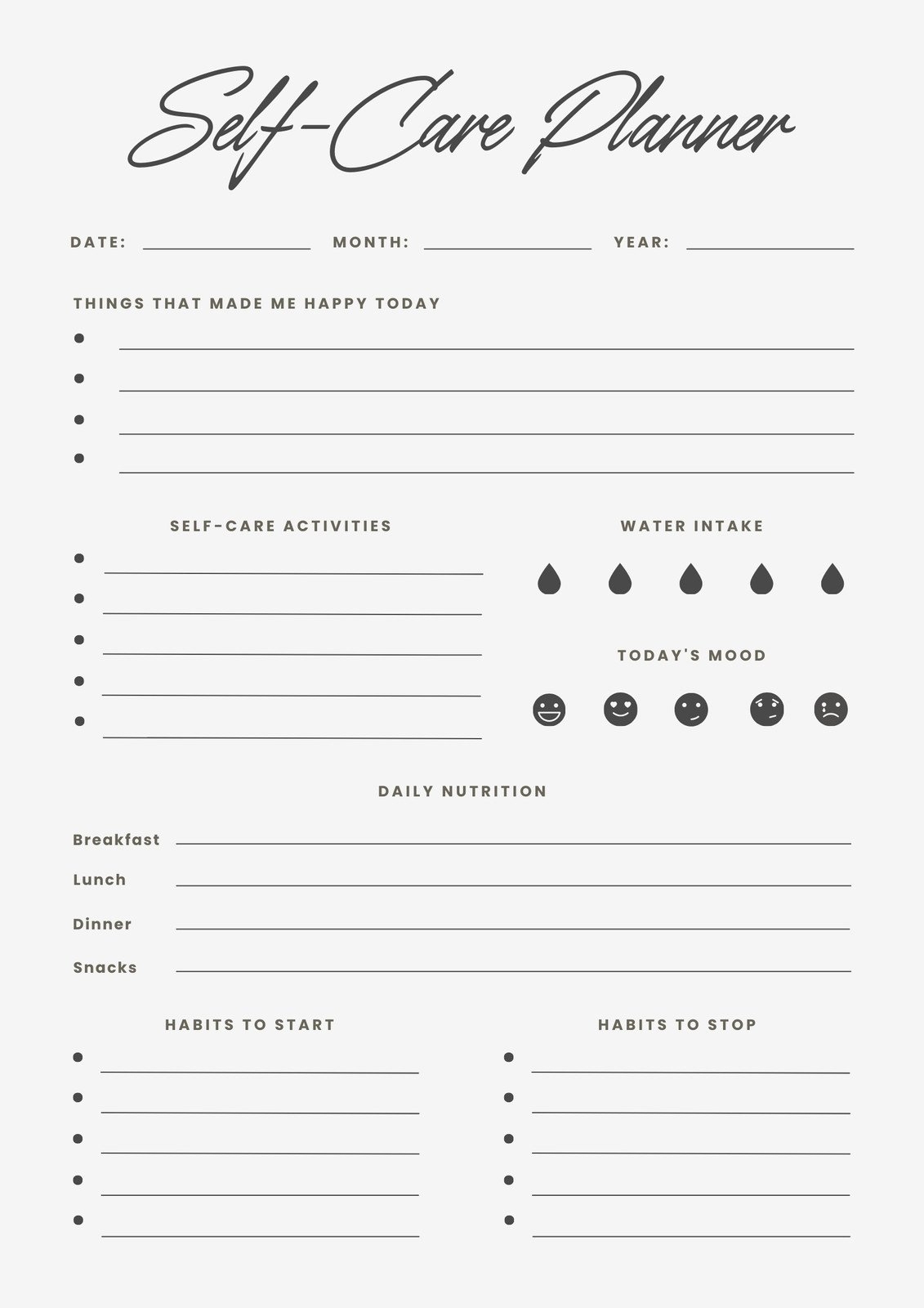 Printable Self Care Activity Worksheets
