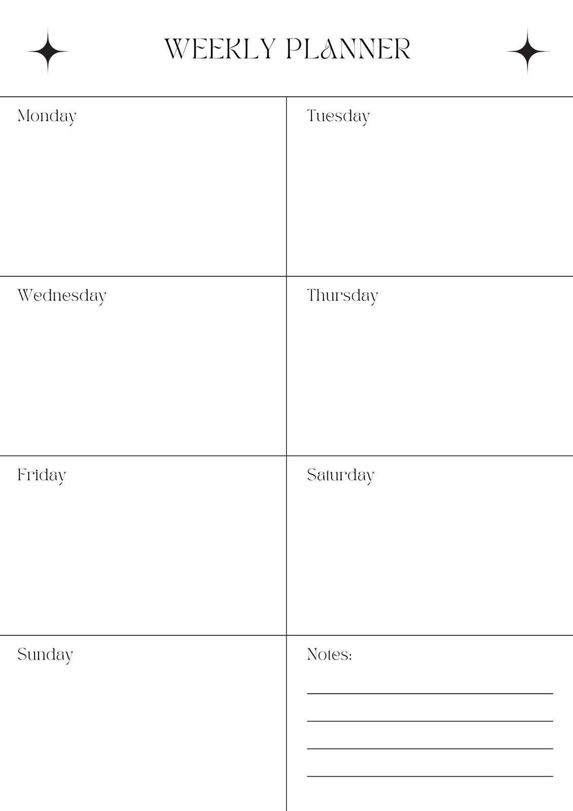 Full Page Weekly Calendar Printable