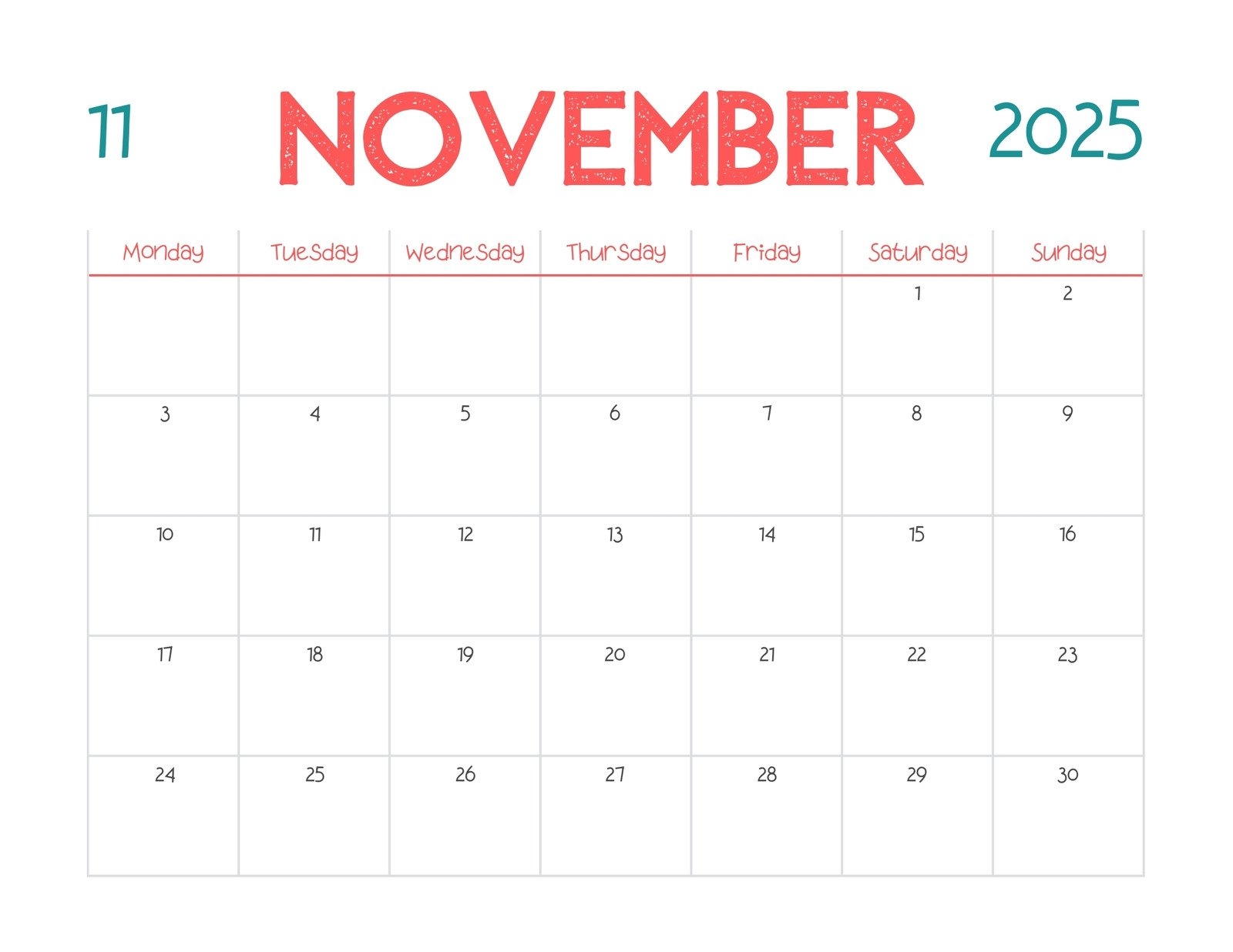 Free And Printable November 2025 Calendar Templates Canva