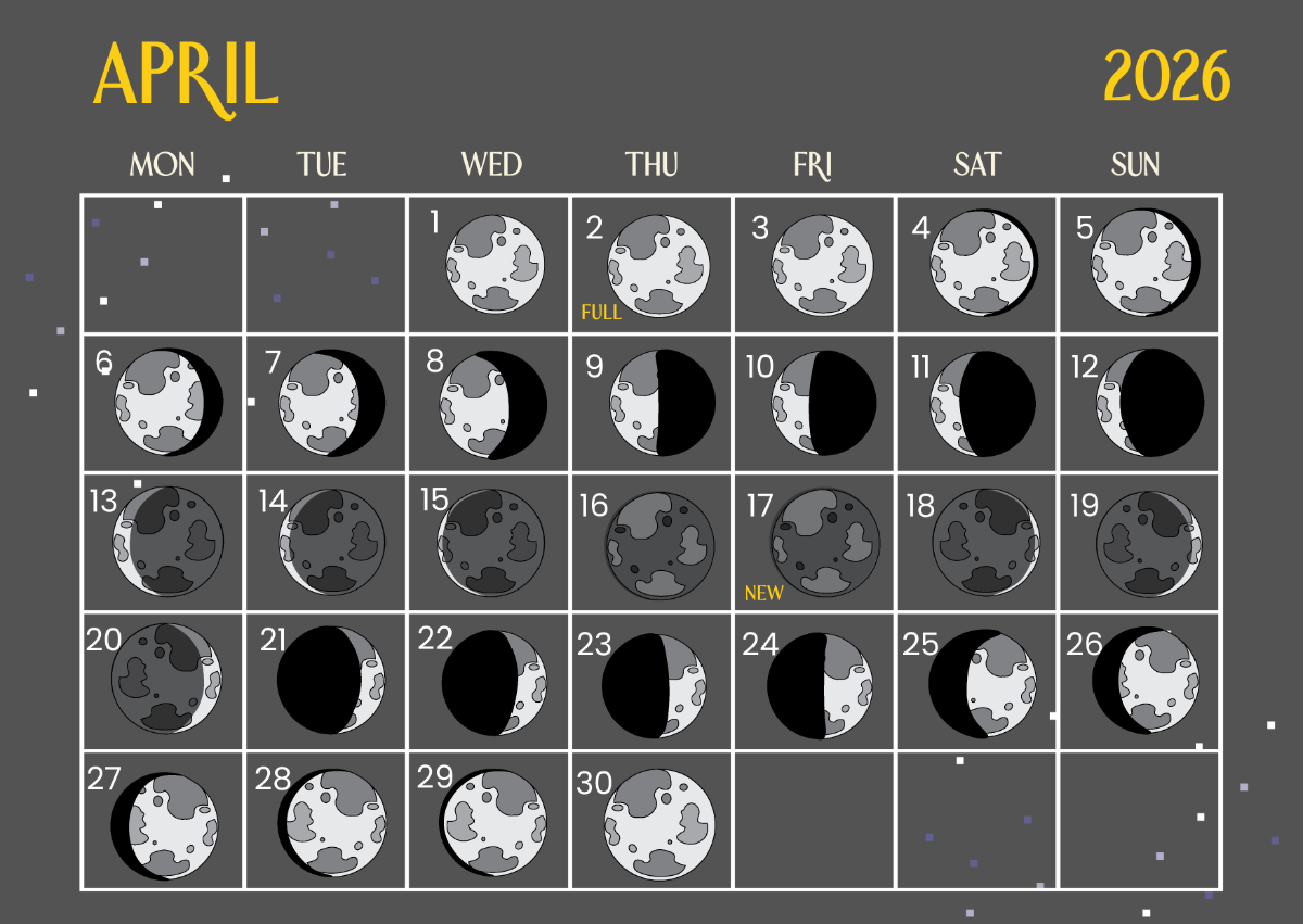 Free April 2026 Calendar With Moon Phases Template To Edit Online