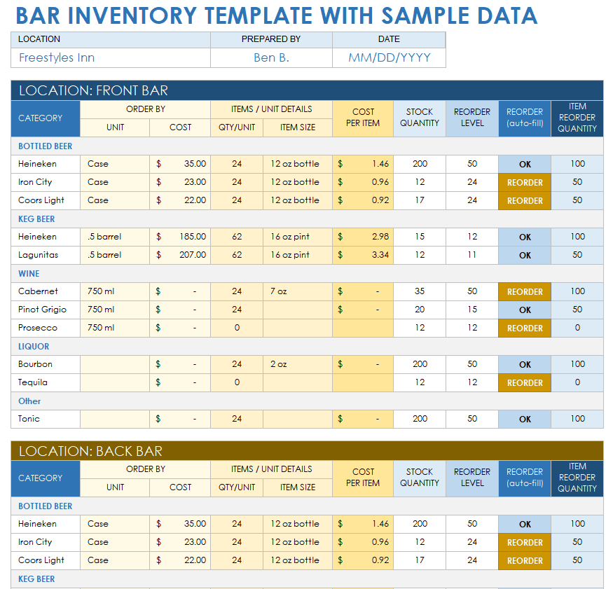 Free Bar And Liquor Inventory Templates Smartsheet