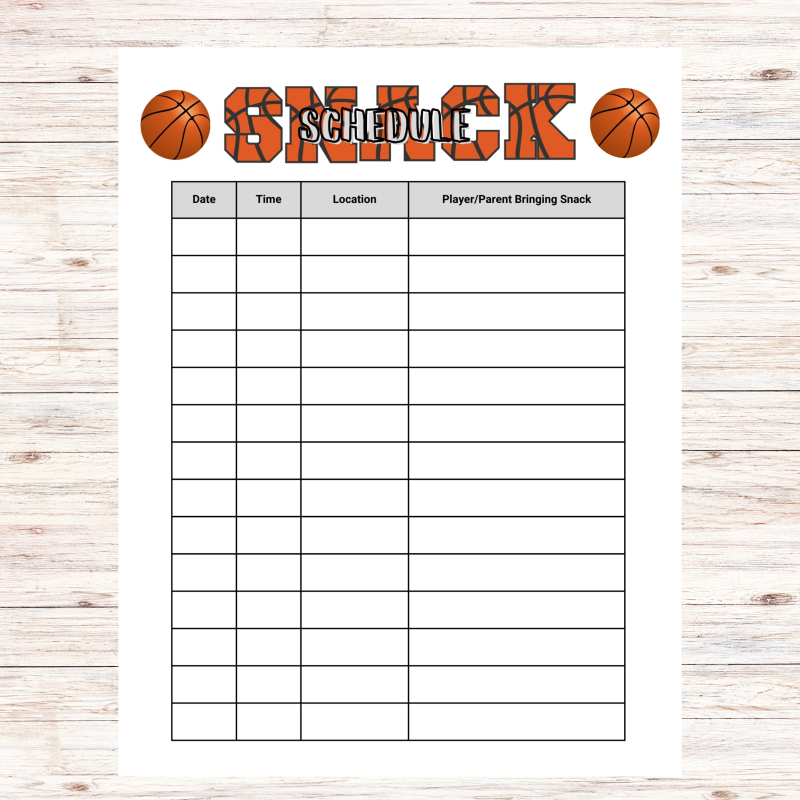 FREE Basketball Snack Sign Up Sheet Printable Instant Download 