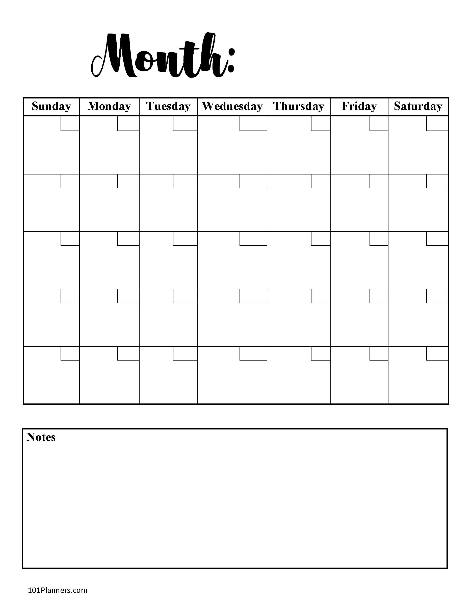 Blank Calendar Printable Template