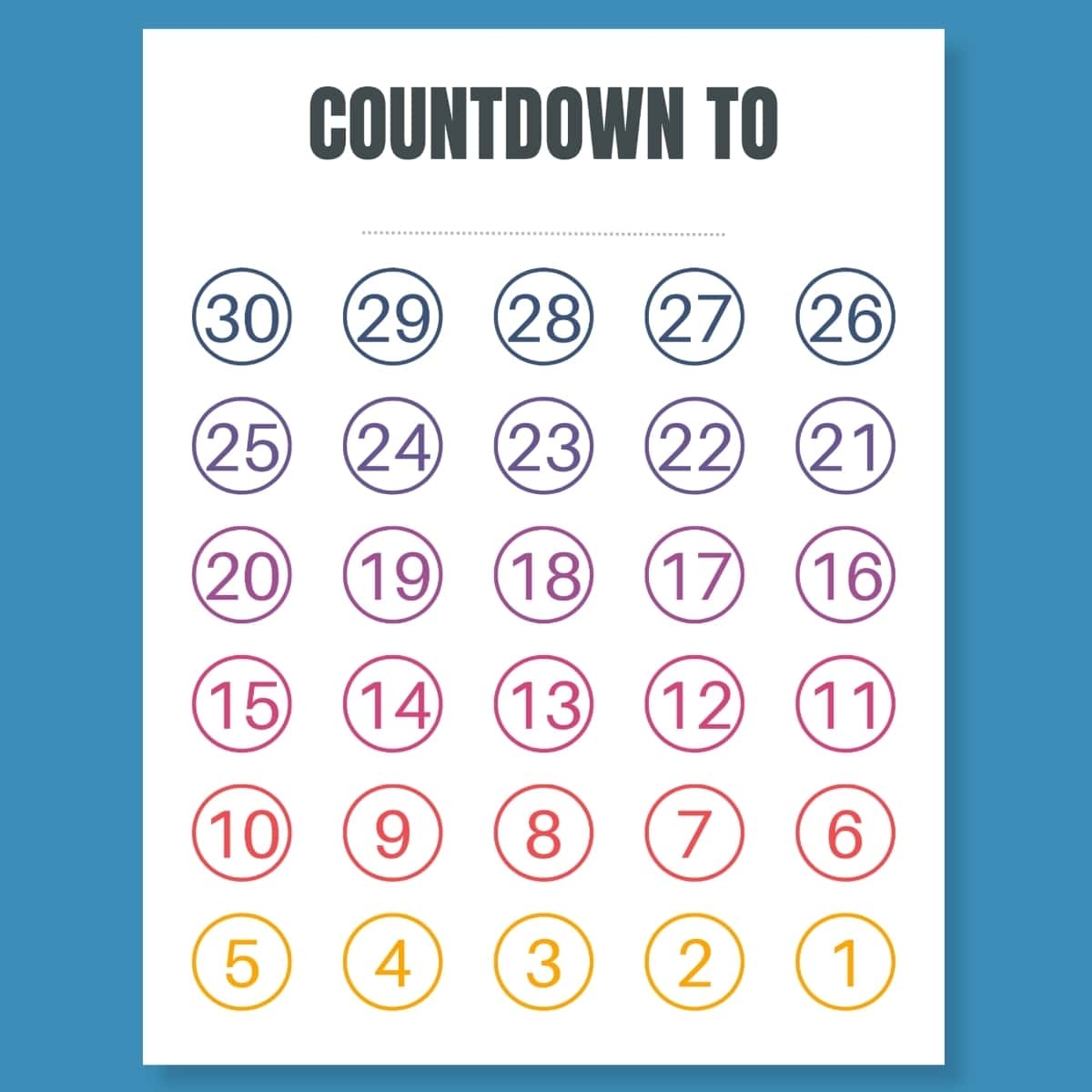 FREE Blank Countdown Calendar Printable