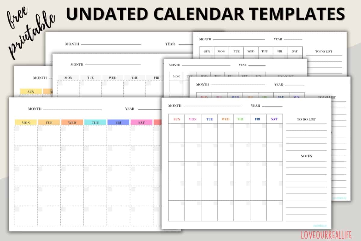 FREE Blank Undated Monthly Calendar Printable Template Love Our Real Life