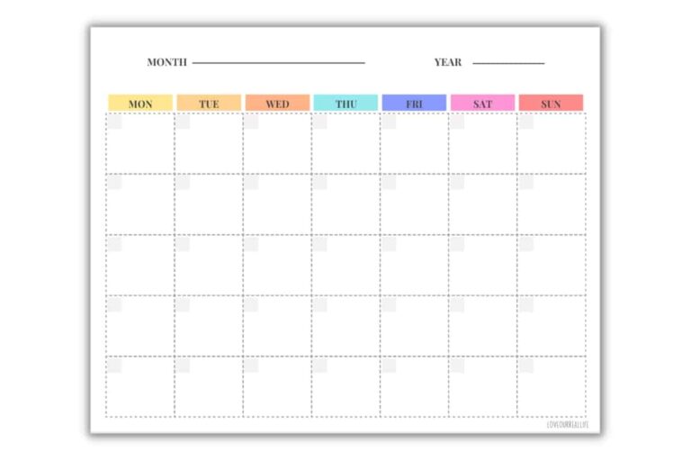 FREE Blank Undated Monthly Calendar Printable Template Love Our Real Life