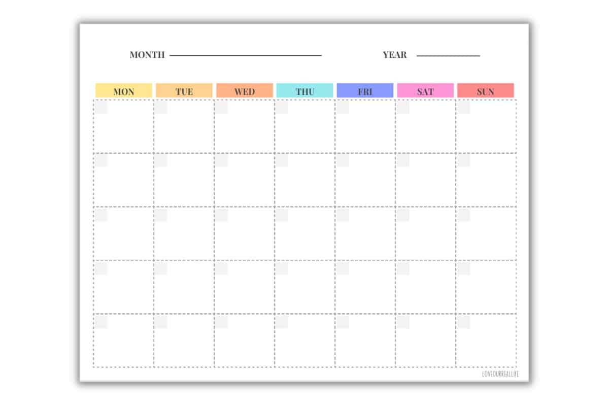 Printable Monthly Calendar Monday Start
