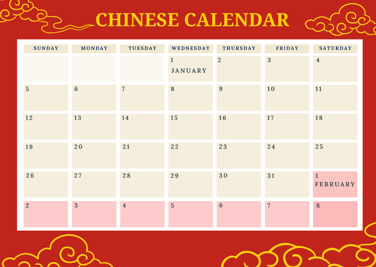 Free Chinese New Year Calendar Template To Edit Online