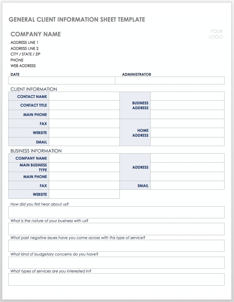 Free Client Information Forms Templates Smartsheet