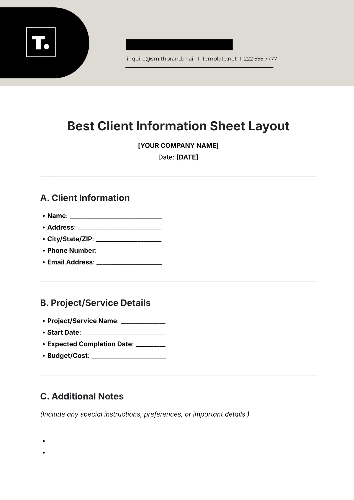 Free Client Information Sheet Templates Editable And Printable