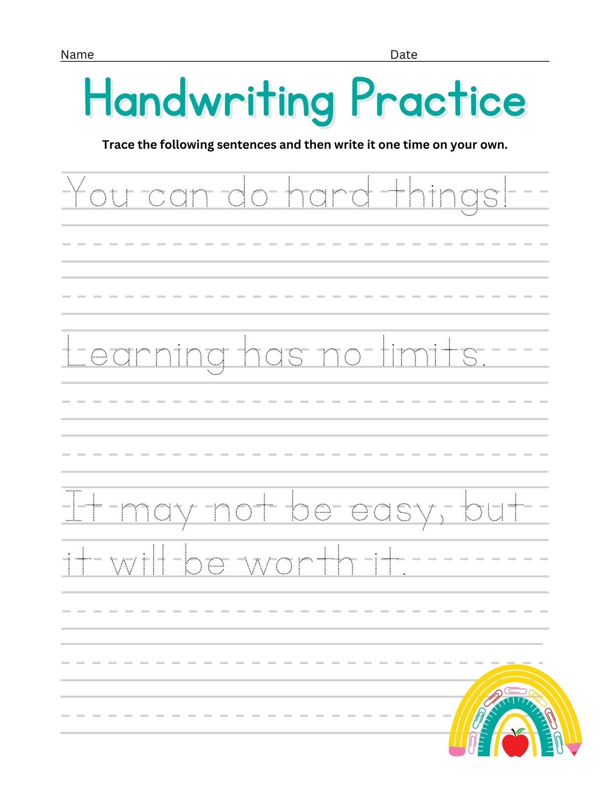 Free Custom Printable Handwriting Worksheet Templates Canva