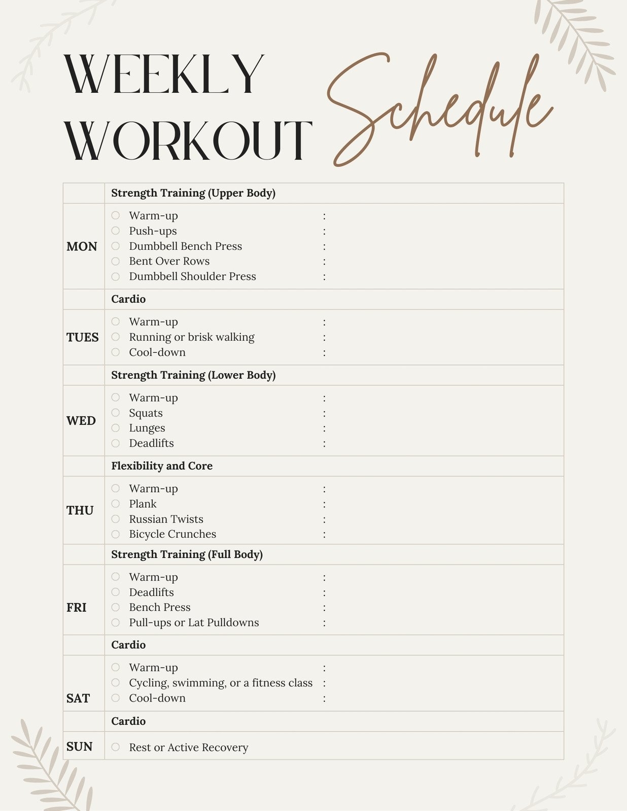 Free Custom Printable Workout Planner Templates Online Canva