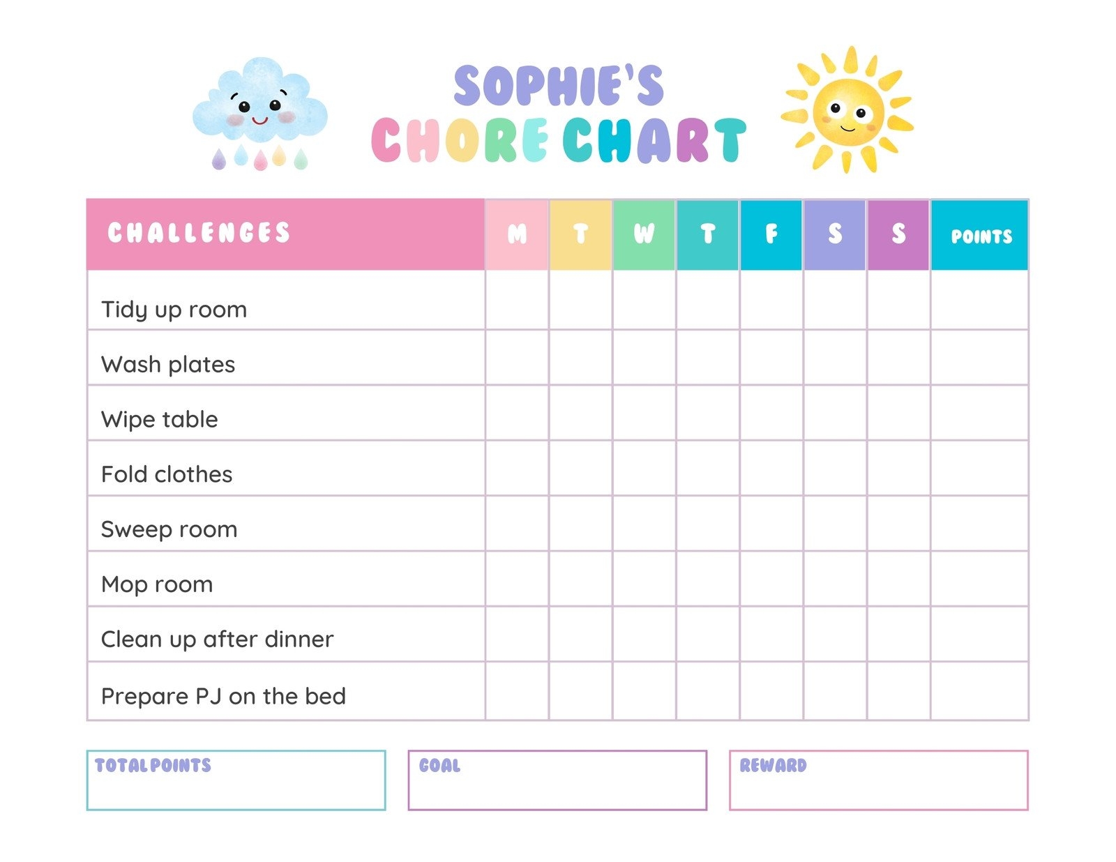 Free Customizable Chore Chart Templates To Print Canva
