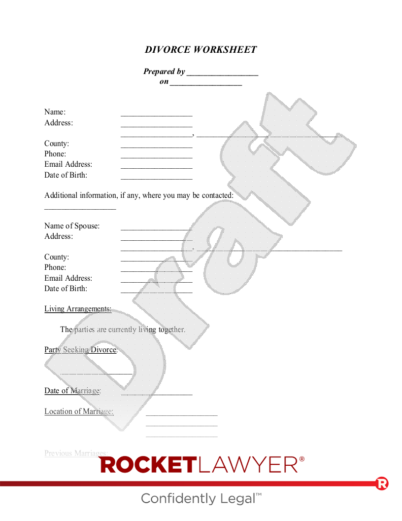 Free Divorce Worksheet Rocket Lawyer