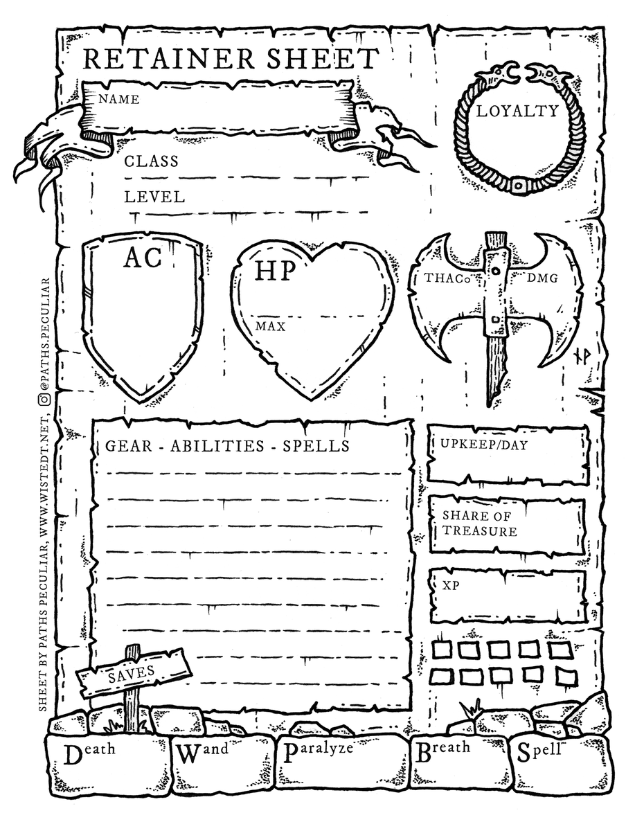 Free DnD Retainer Character Sheet For Use With Dungeons Dragons Basic Expert Old School Essentials And Other B X Based OSR Clones You Can Download A Free High res Printable Pdf On My Website Have