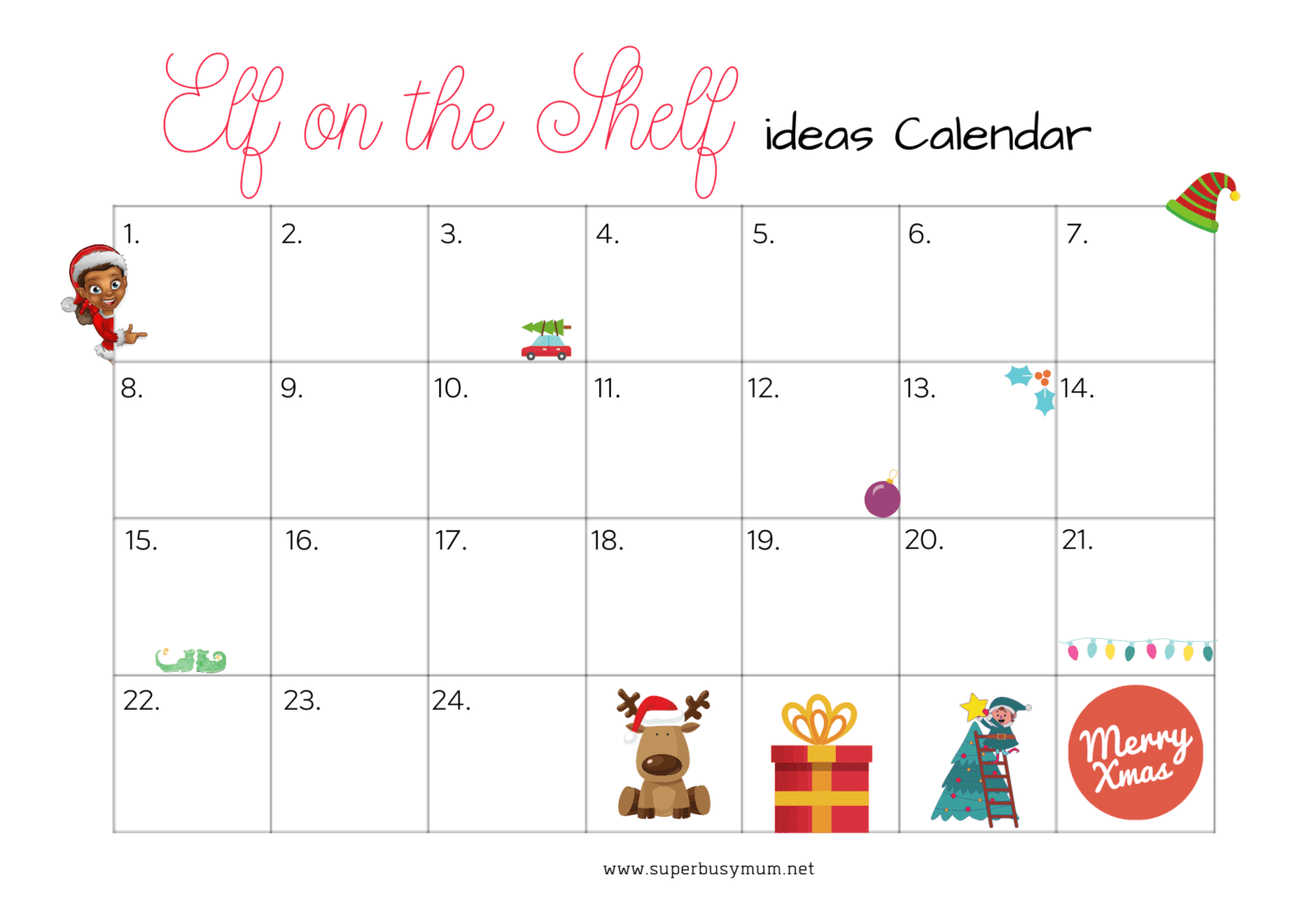 Free Elf On The Shelf Calendar Printable Super Busy Mum Northern Irish Blogger