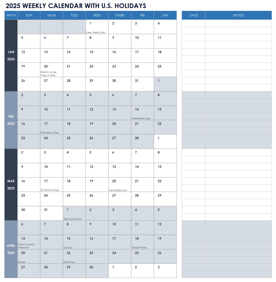 Quarterly Printable Calendar 2026