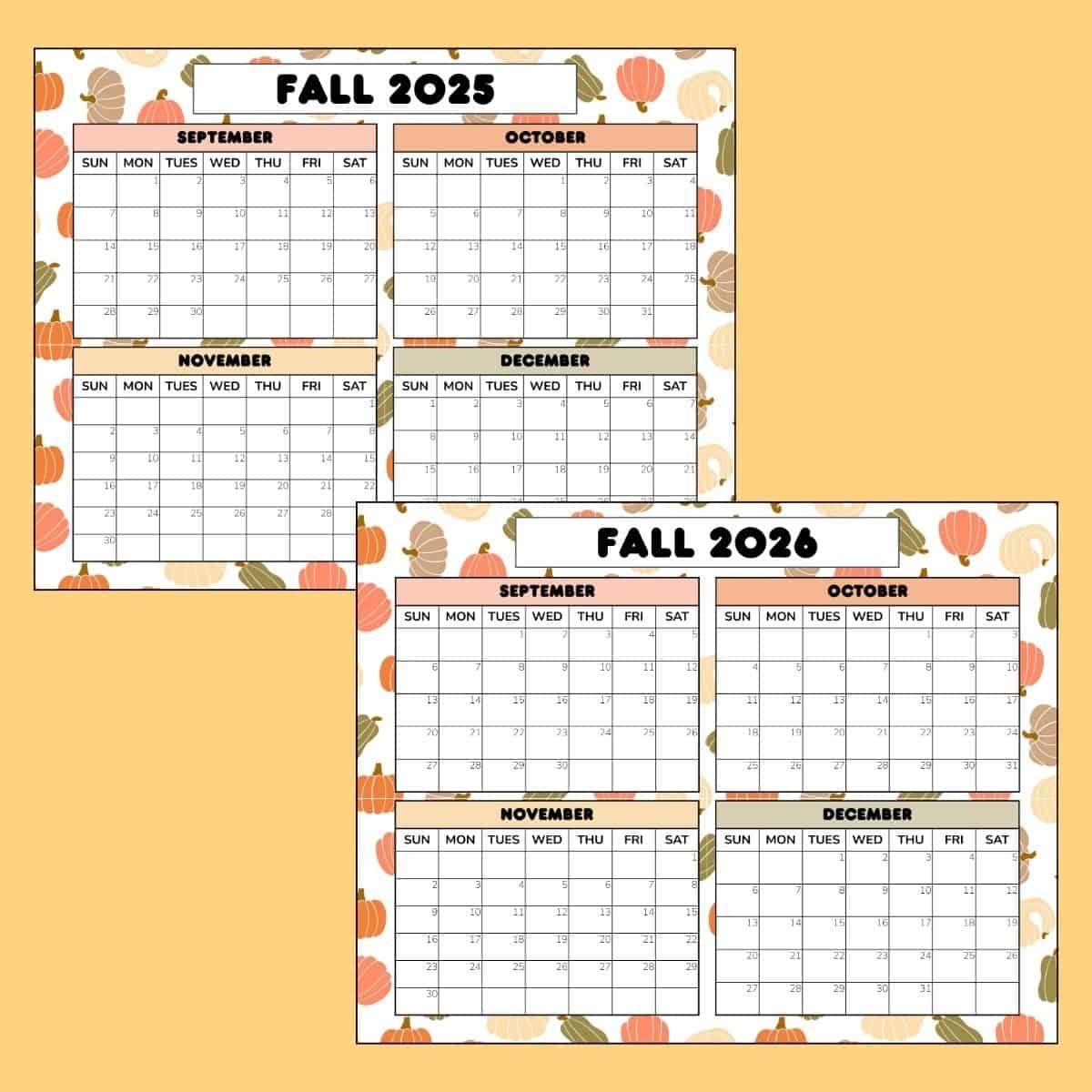 Free Fall 2026 Calendar Printable PDF