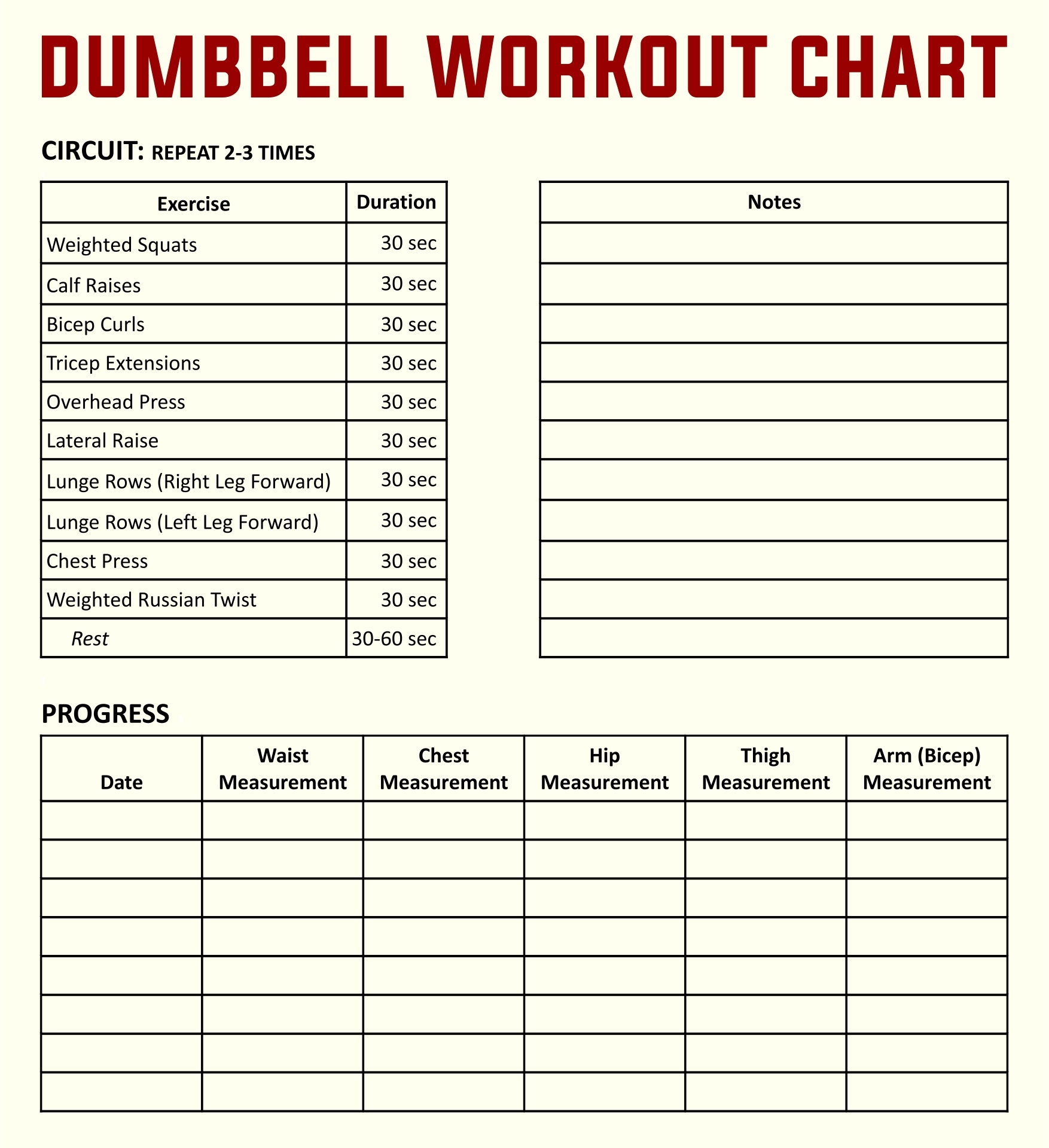 Free Fitness Charts Printable Exercise Routines U0026 Workouts To 