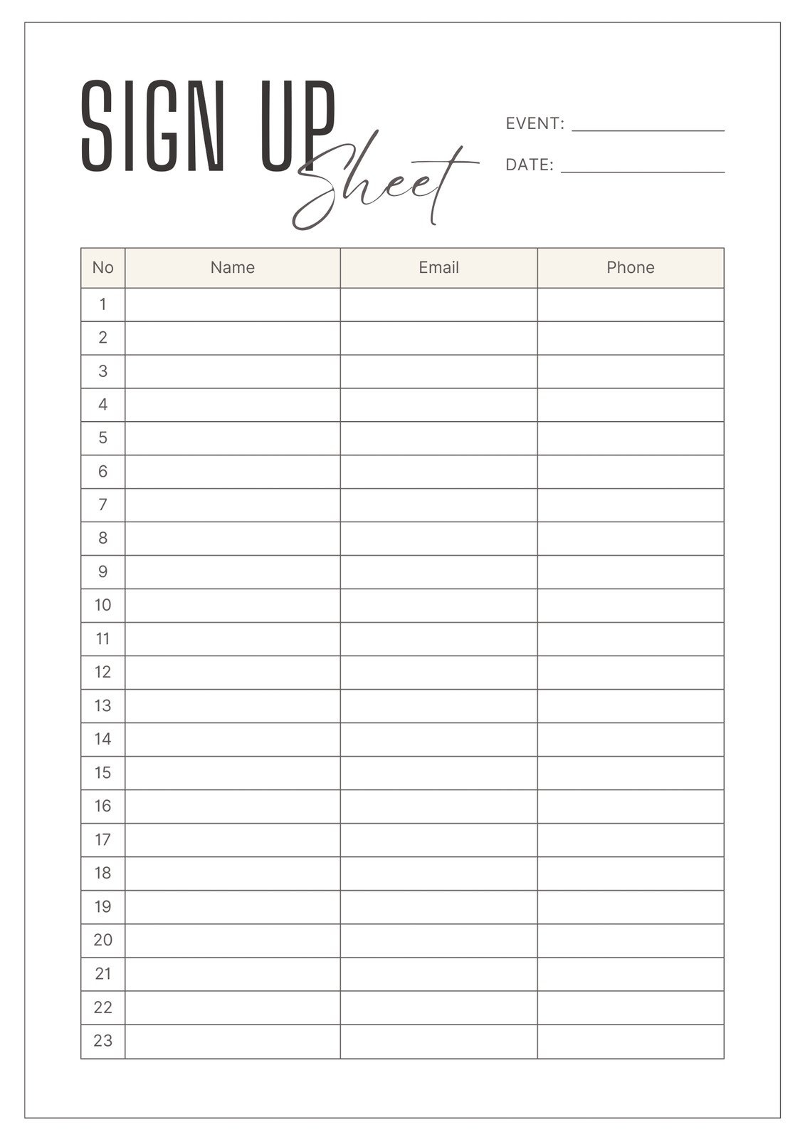 Printable Salon Sign In Sheet