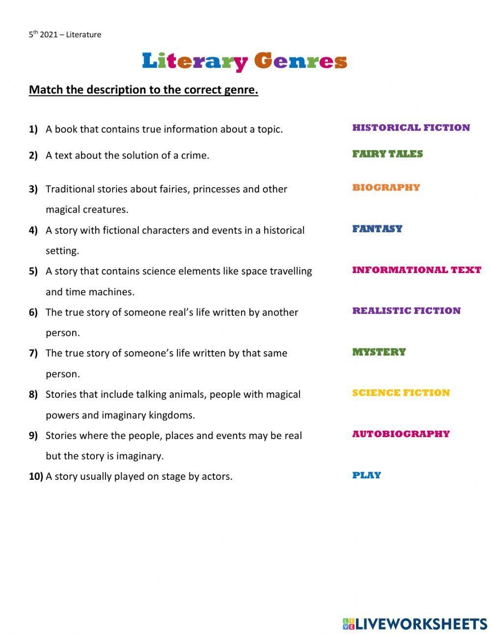 Free Genre Worksheets Literature Types And Reading Worksheets 