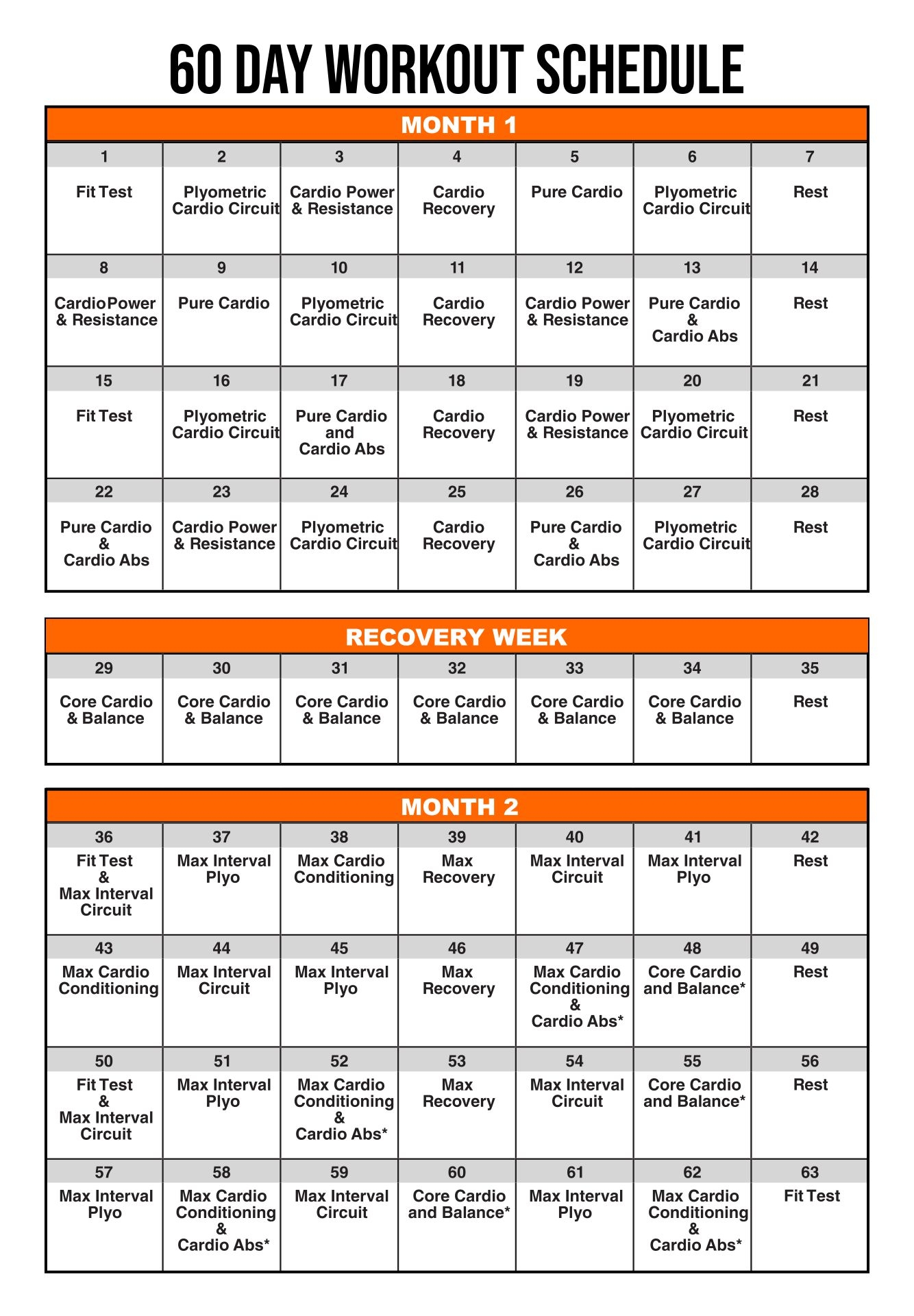 Printable Insanity Workout Calendar