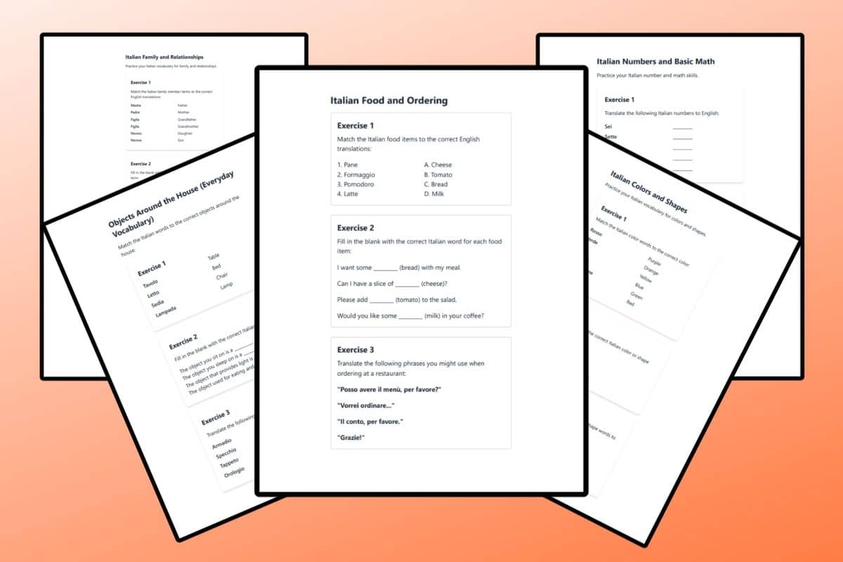 Free Italian Worksheets For Beginners With Answers 