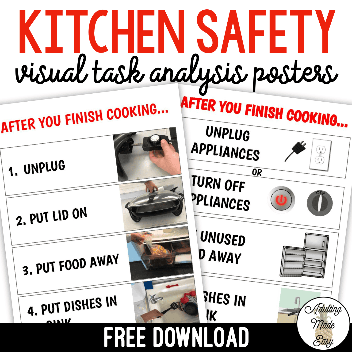 FREE Kitchen Safety Task Analysis Visuals