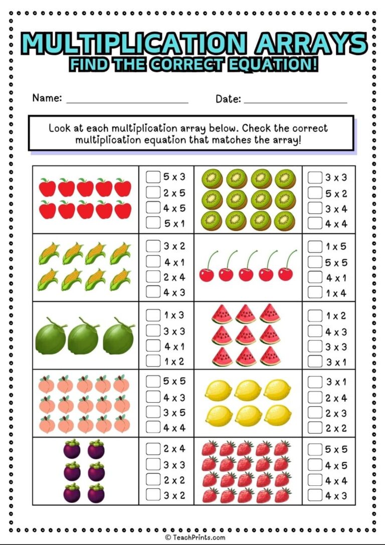 Free Multiplication Arrays Worksheets Teach Prints