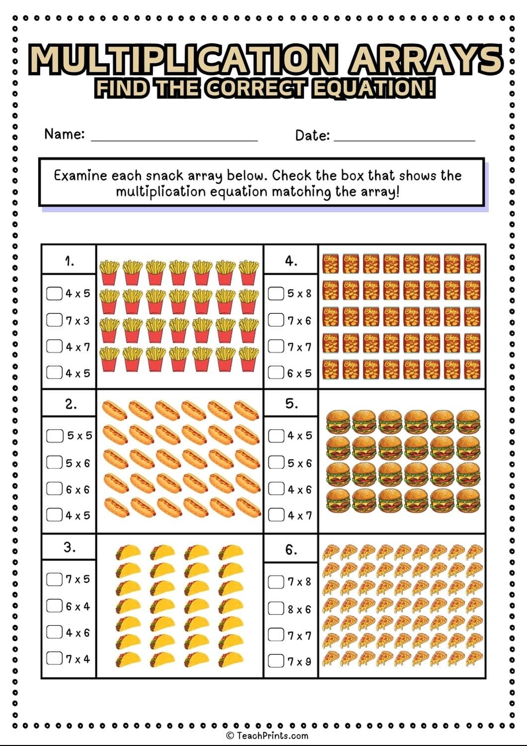 Free Printable Multiplication Array Worksheets